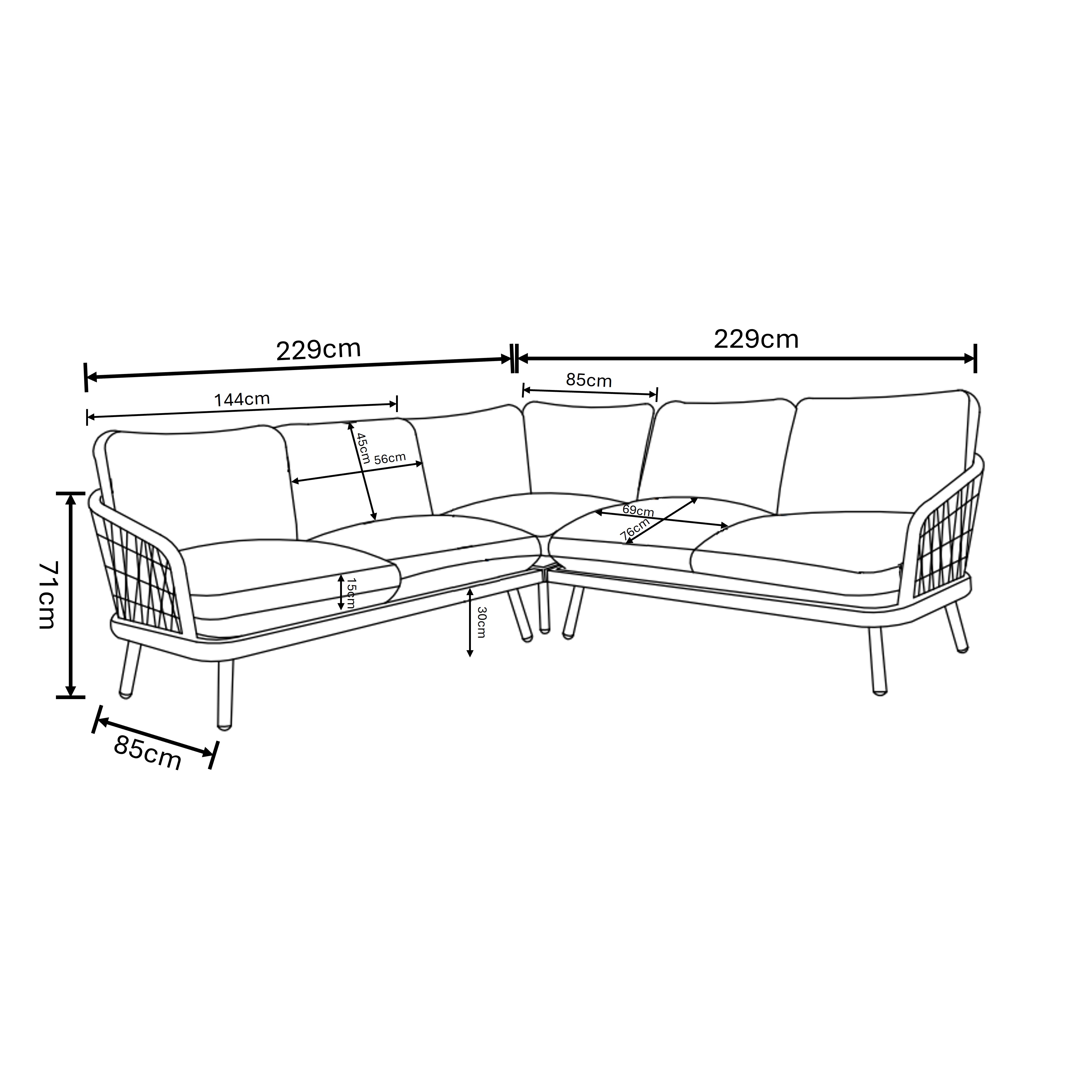 Aries Square Casual Dining Set dimensions