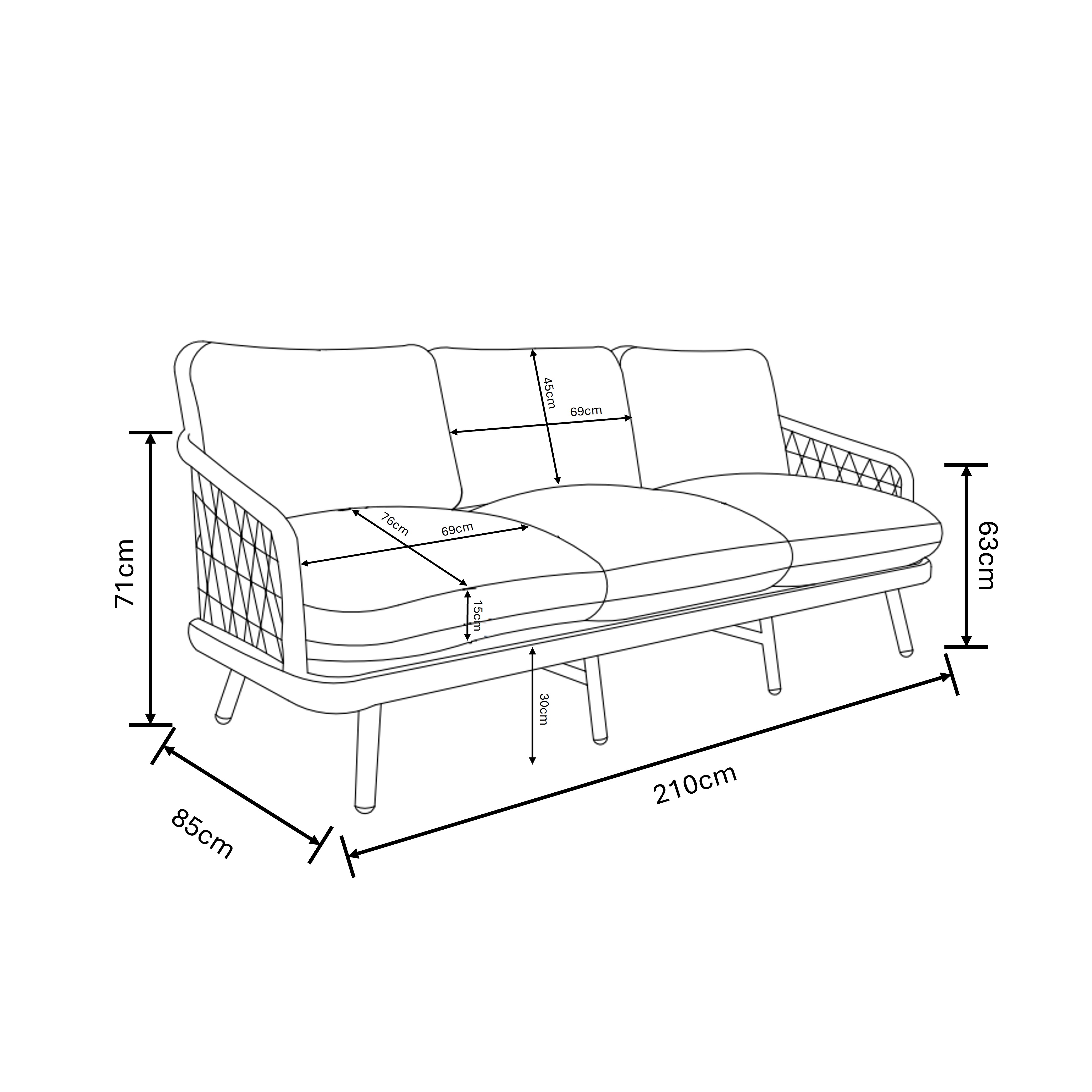 Aries 3 Seat Lounge Set dimensions