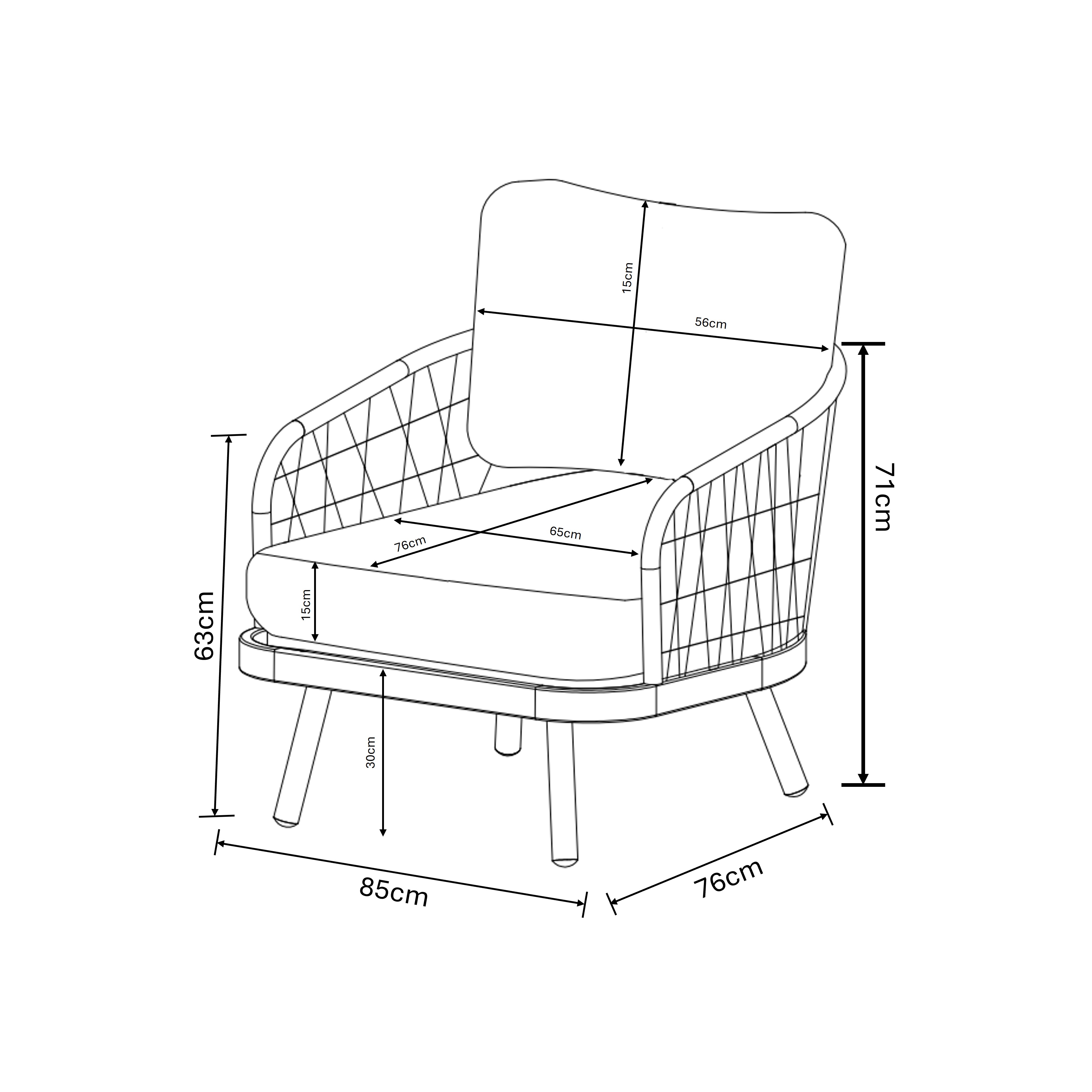 Aries 3 Seat Lounge Set dimensions