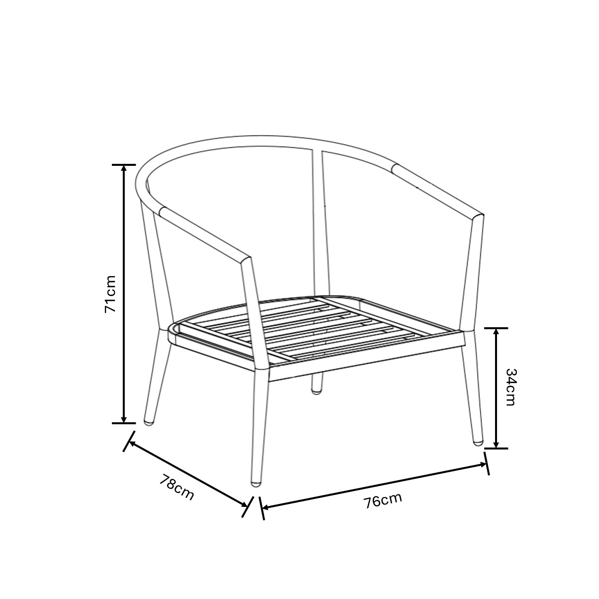 Tierra 3 Seat Lounge Set dimensions