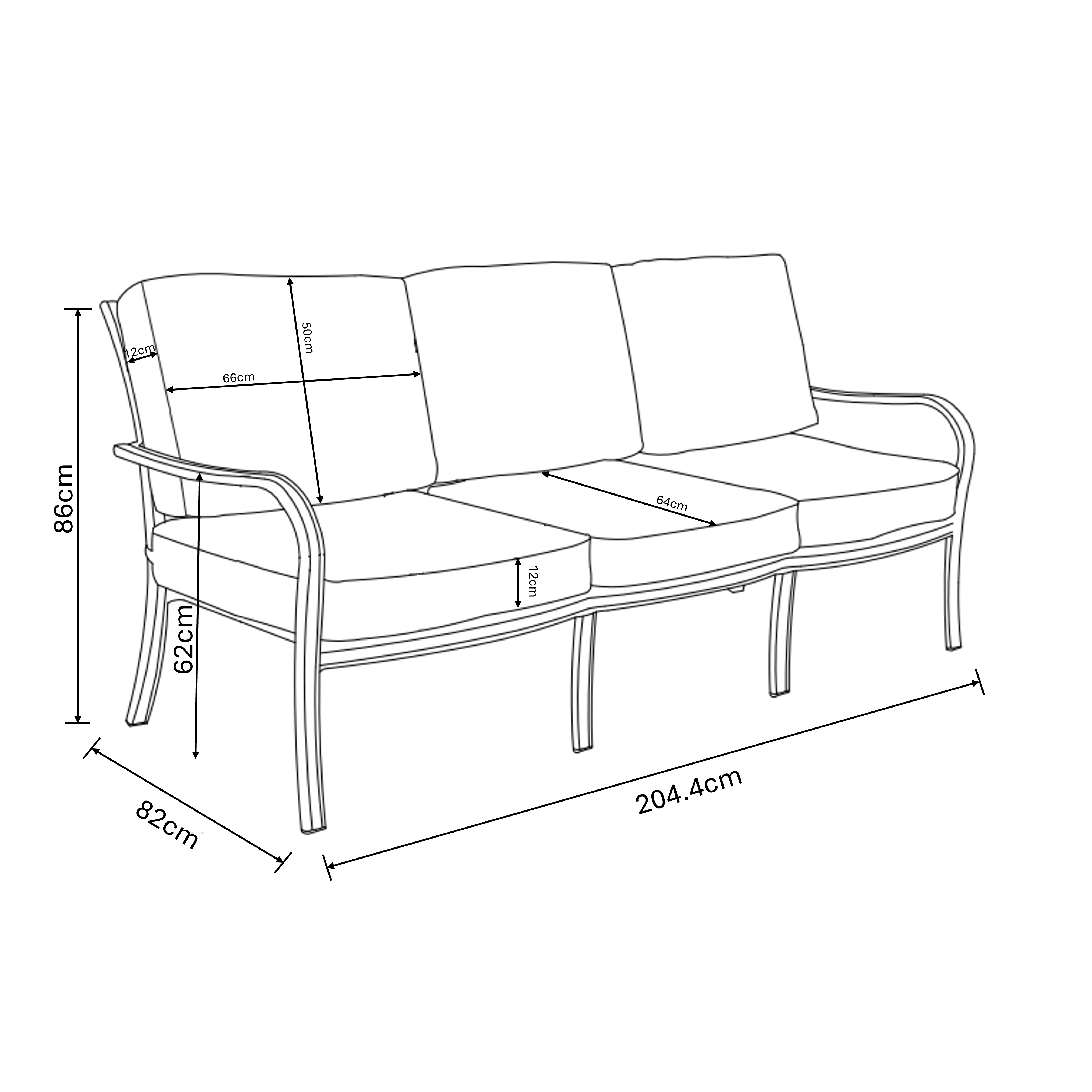 Buxton 3 Seat Lounge Set dimensions