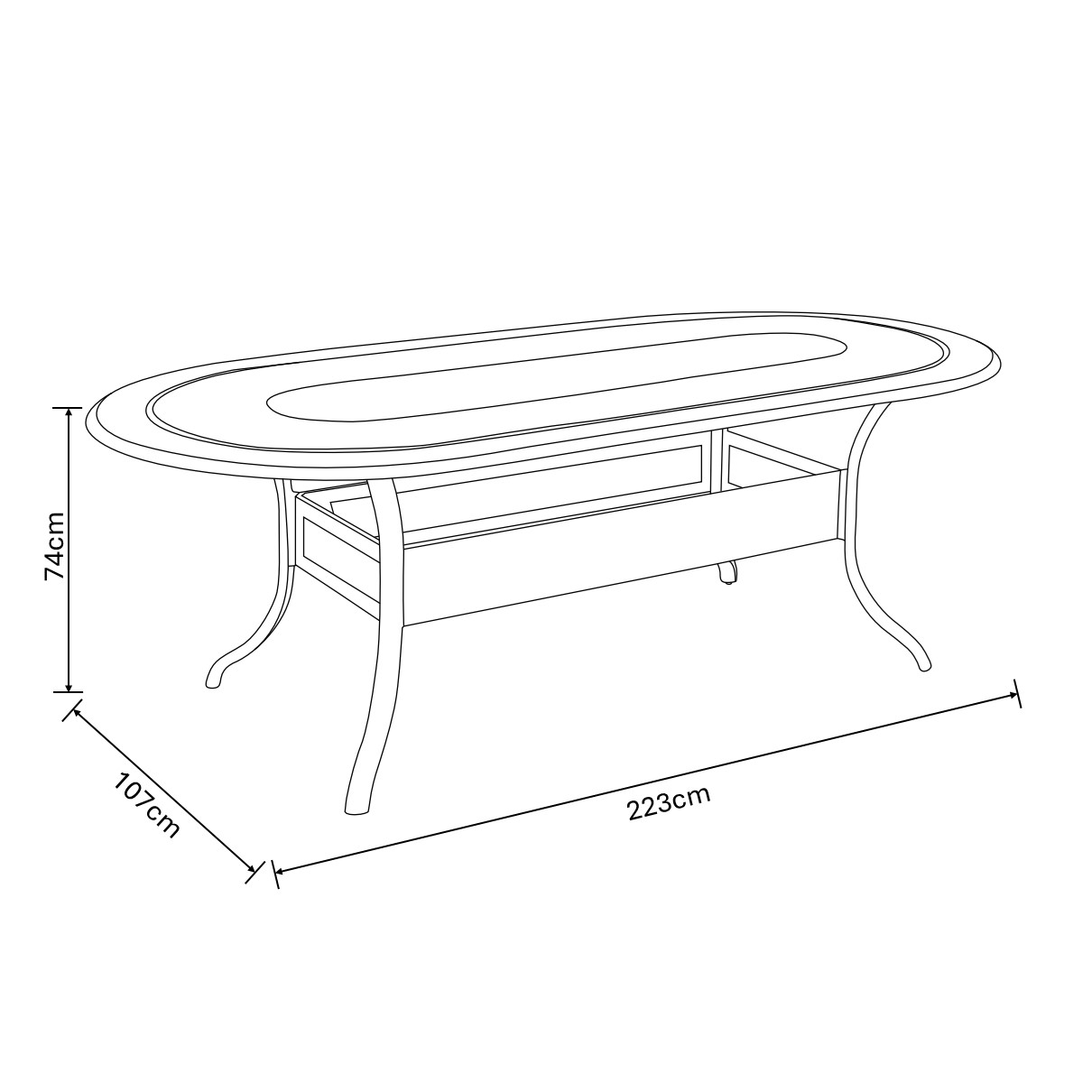Amalfi 6 Seat Oval Dining Set dimensions