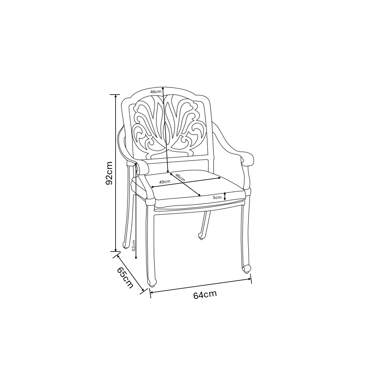 Amalfi 6 Seat Oval Dining Set dimensions