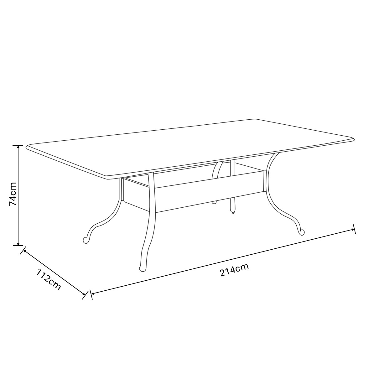 Amalfi 8 Seat Rectangular Dining Set dimensions