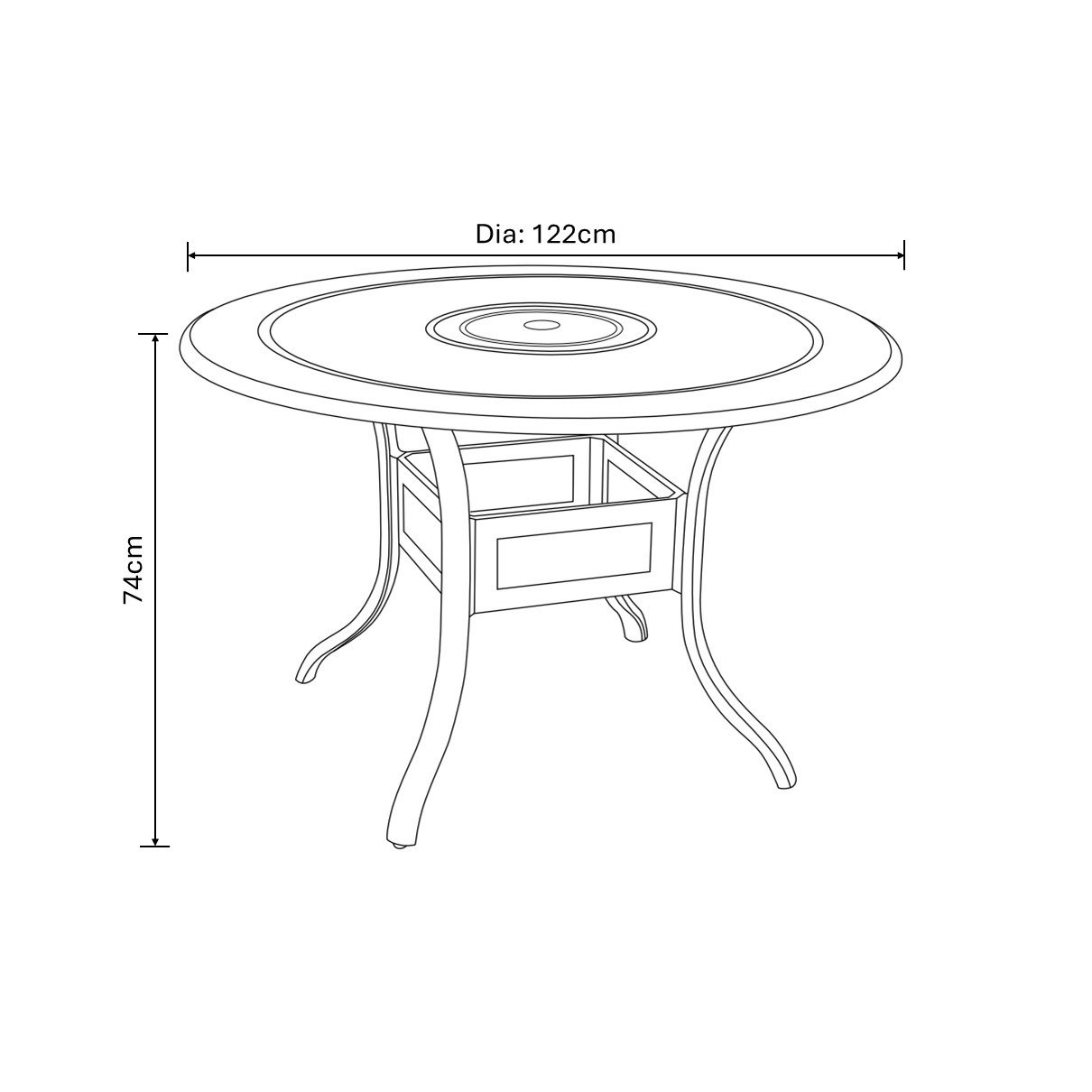 Amalfi 4 Seat Round Dining Set dimensions