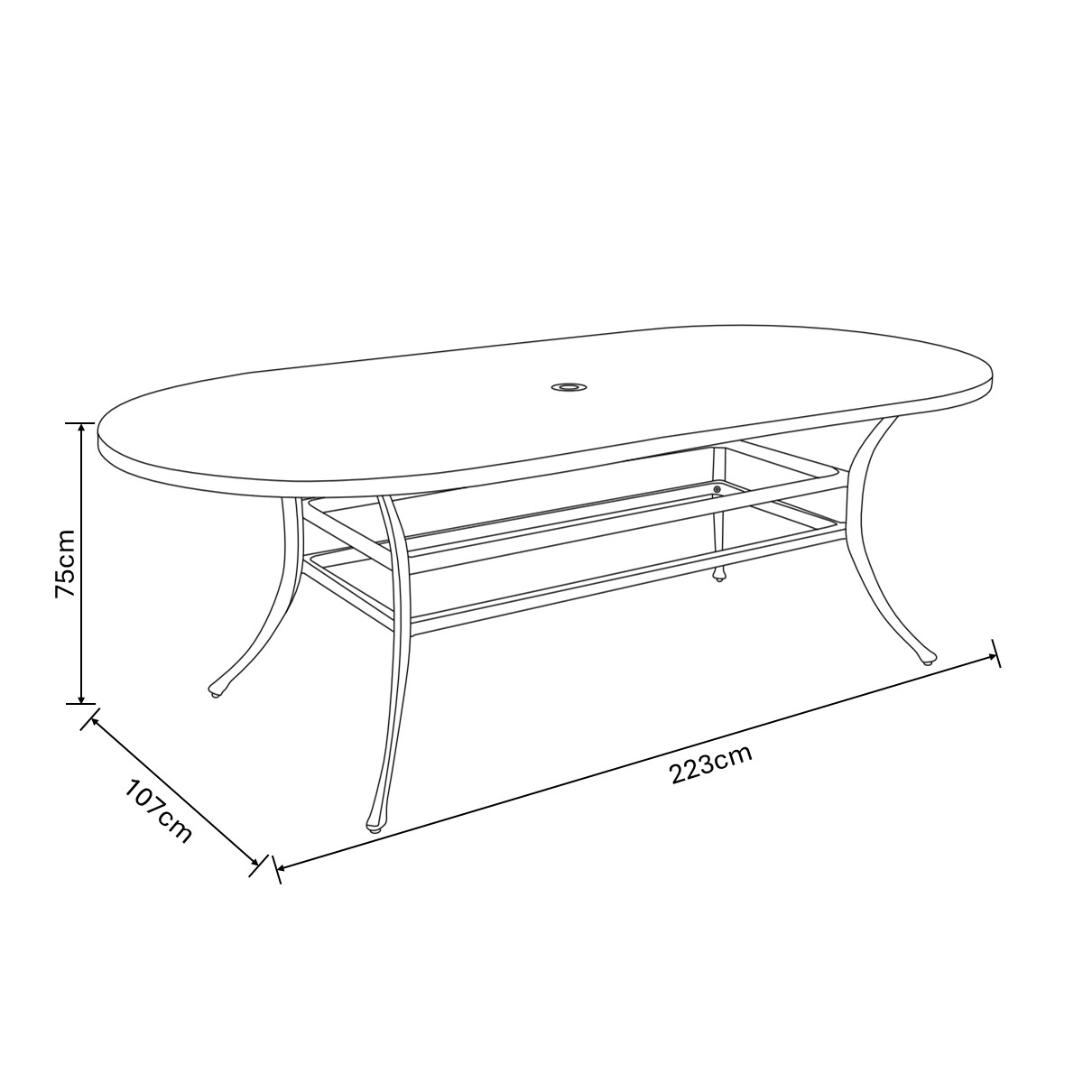 Berkeley 8 Seat Oval Dining Set dimensions