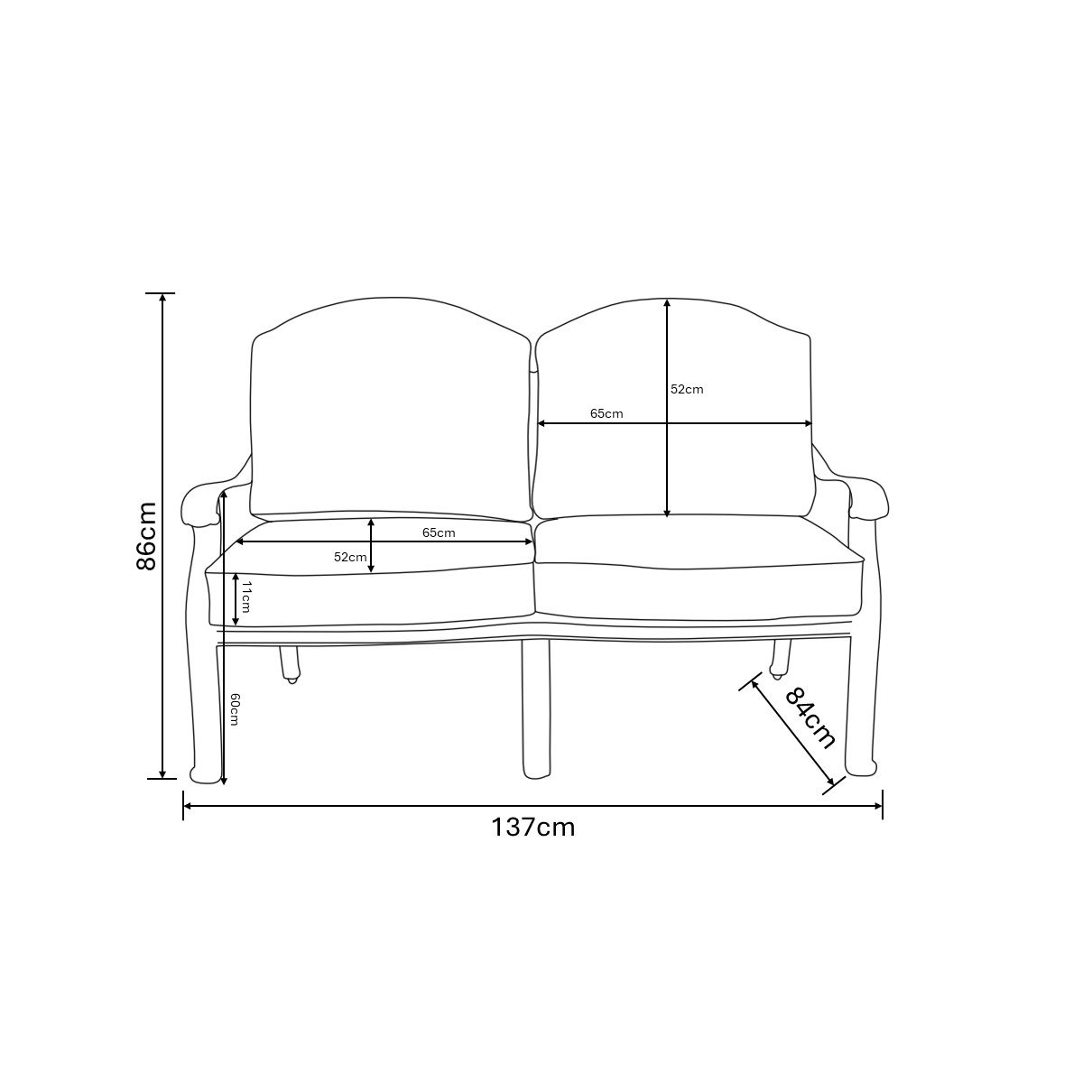 Amalfi 2 Seat Casual Lounge Set dimensions