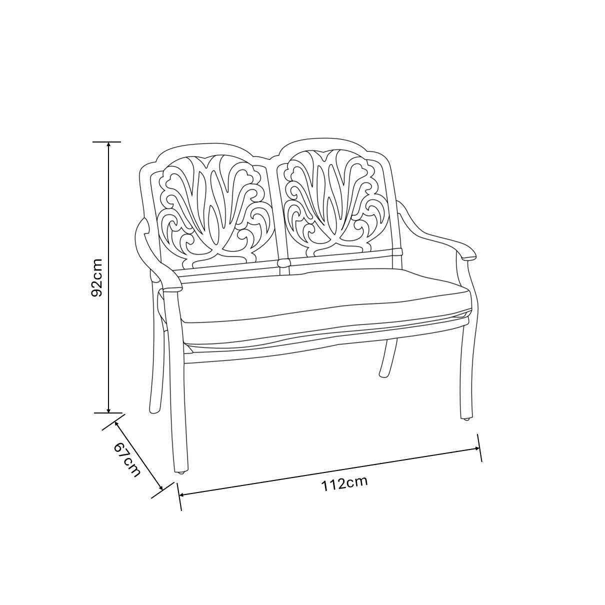 Amalfi High Back Bench dimensions