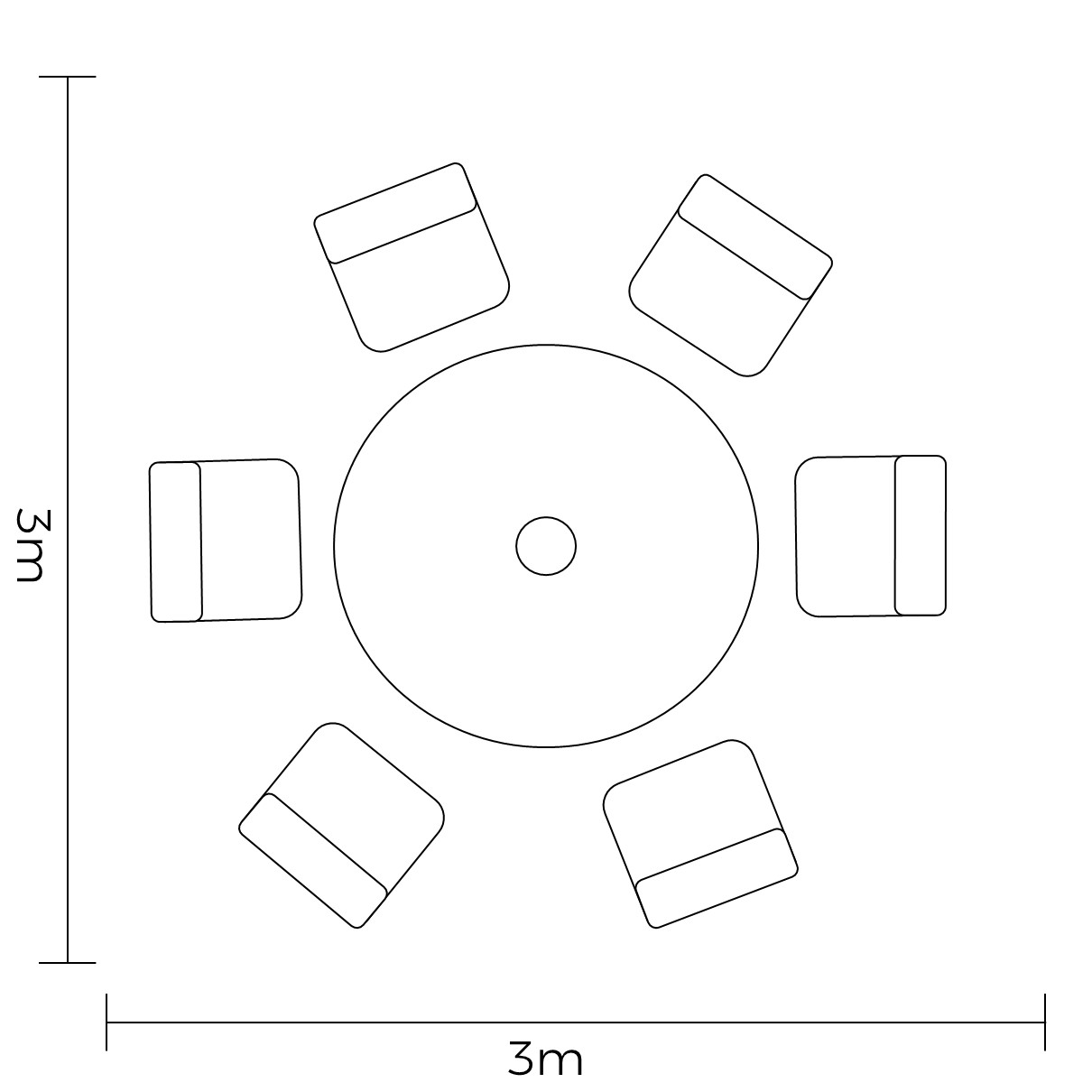 Aries 6 seat Round Dining Set footprint