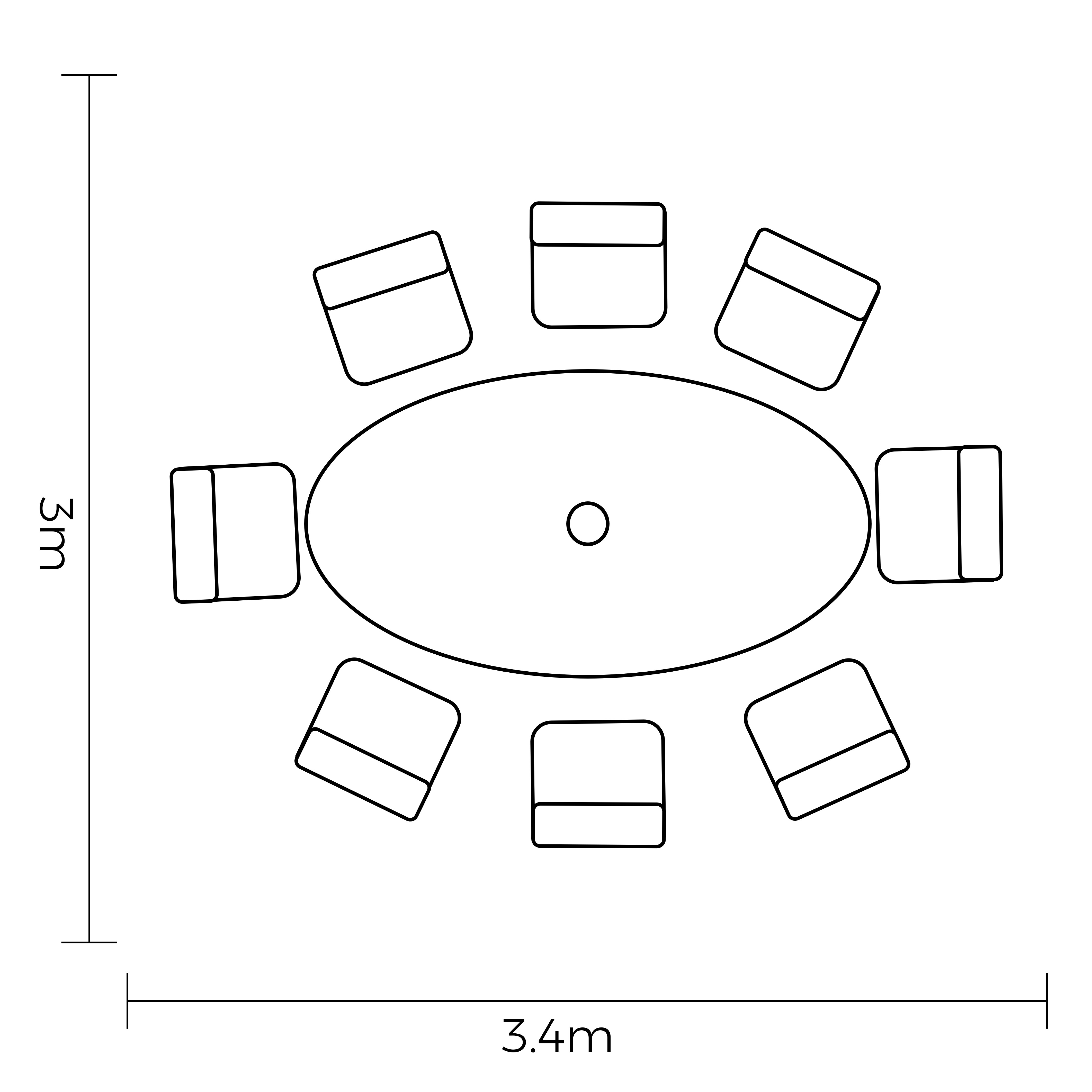 Eton 8 Seat Elliptical Dining Set footprint