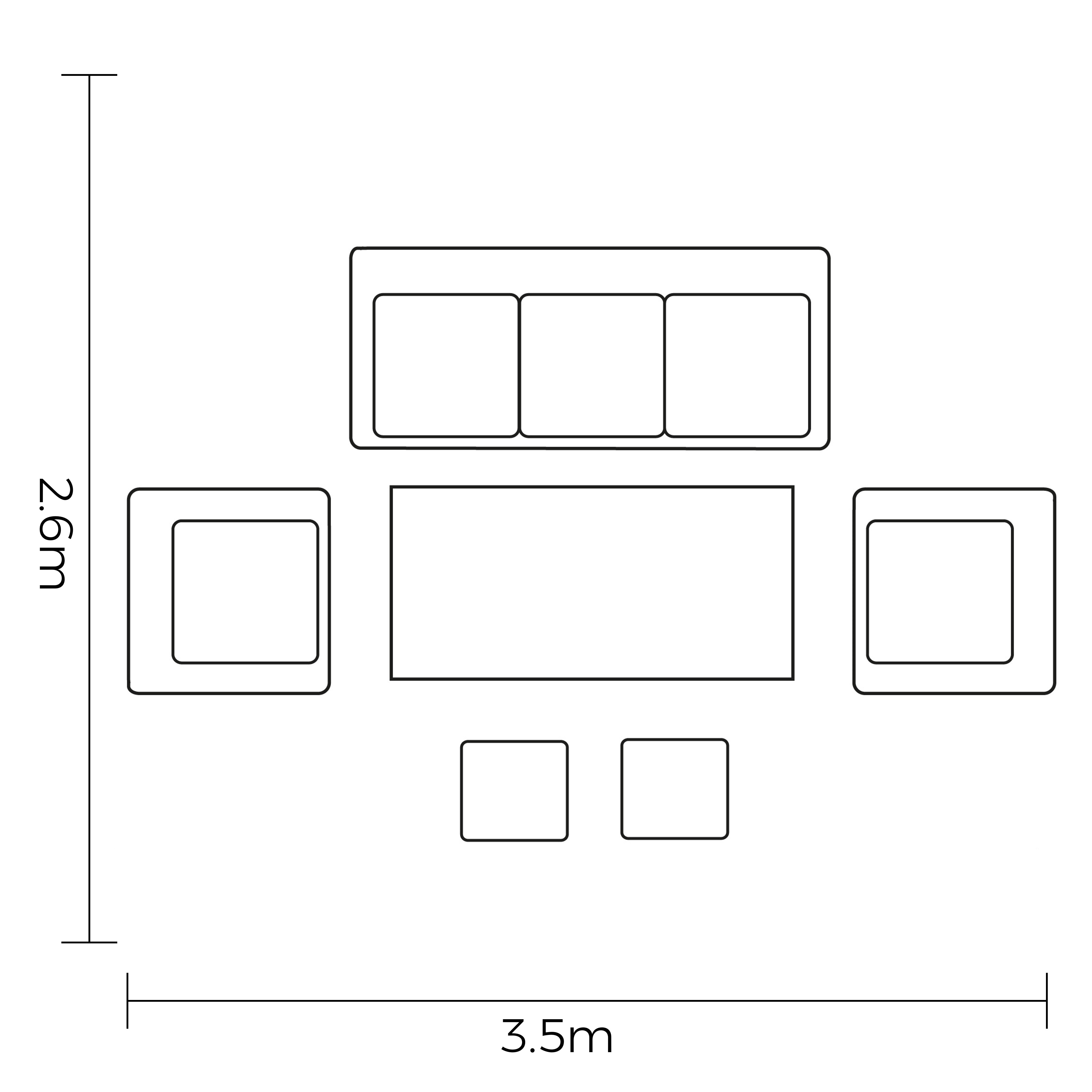 Rio 3 Seat Casual Lounge Set footprint